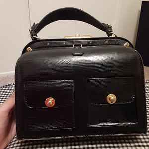 Lederer De Paris 1950s Black Lizard Handbag